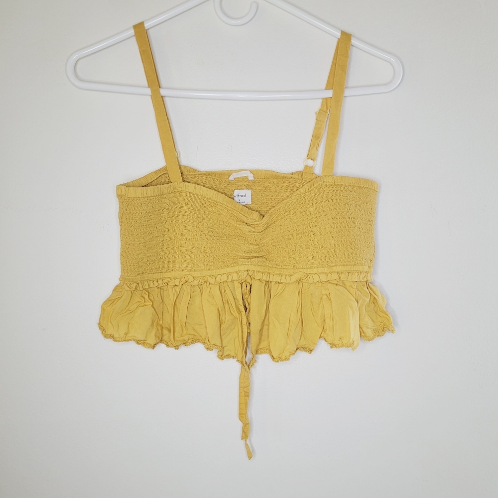 Wilfred Cropped Smocked Festival Top Women's Small Mustard Adjustable Straps